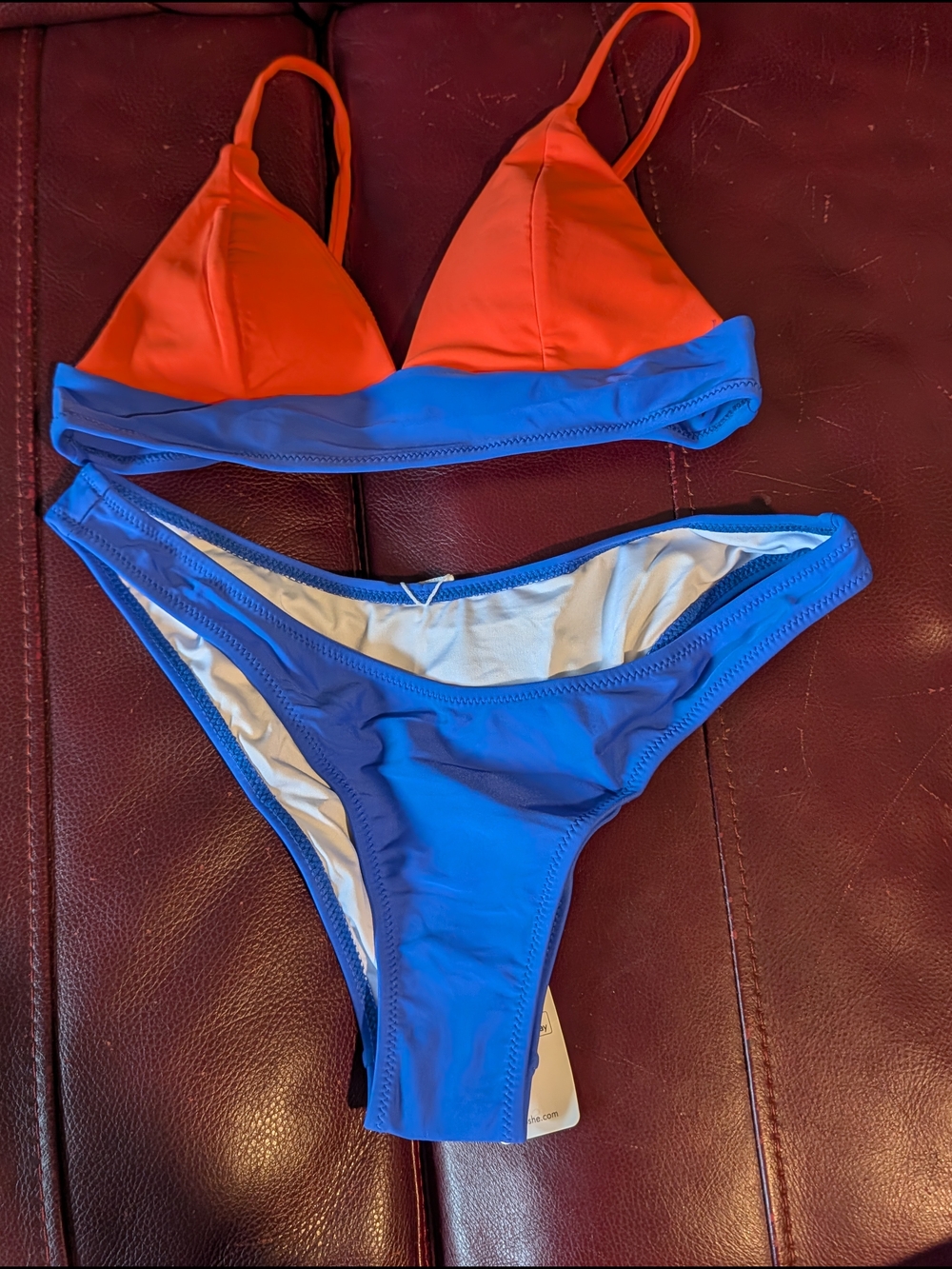 Women’s Colorblock Triangle Bikini — Orange Top & Blue Bottom
